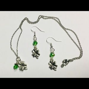Shamrock 4 leaf clover necklace and earring set